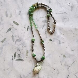 Artisan Shell Pendant With Swarovski Crystals Beaded Necklace Crystal Beads Boho